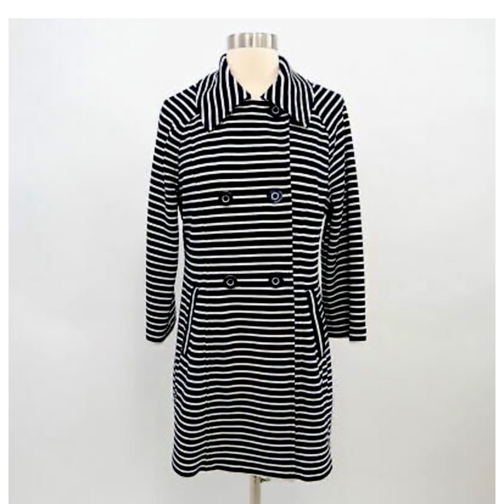 Cabi Navy and White Striped Trench Coat size XS